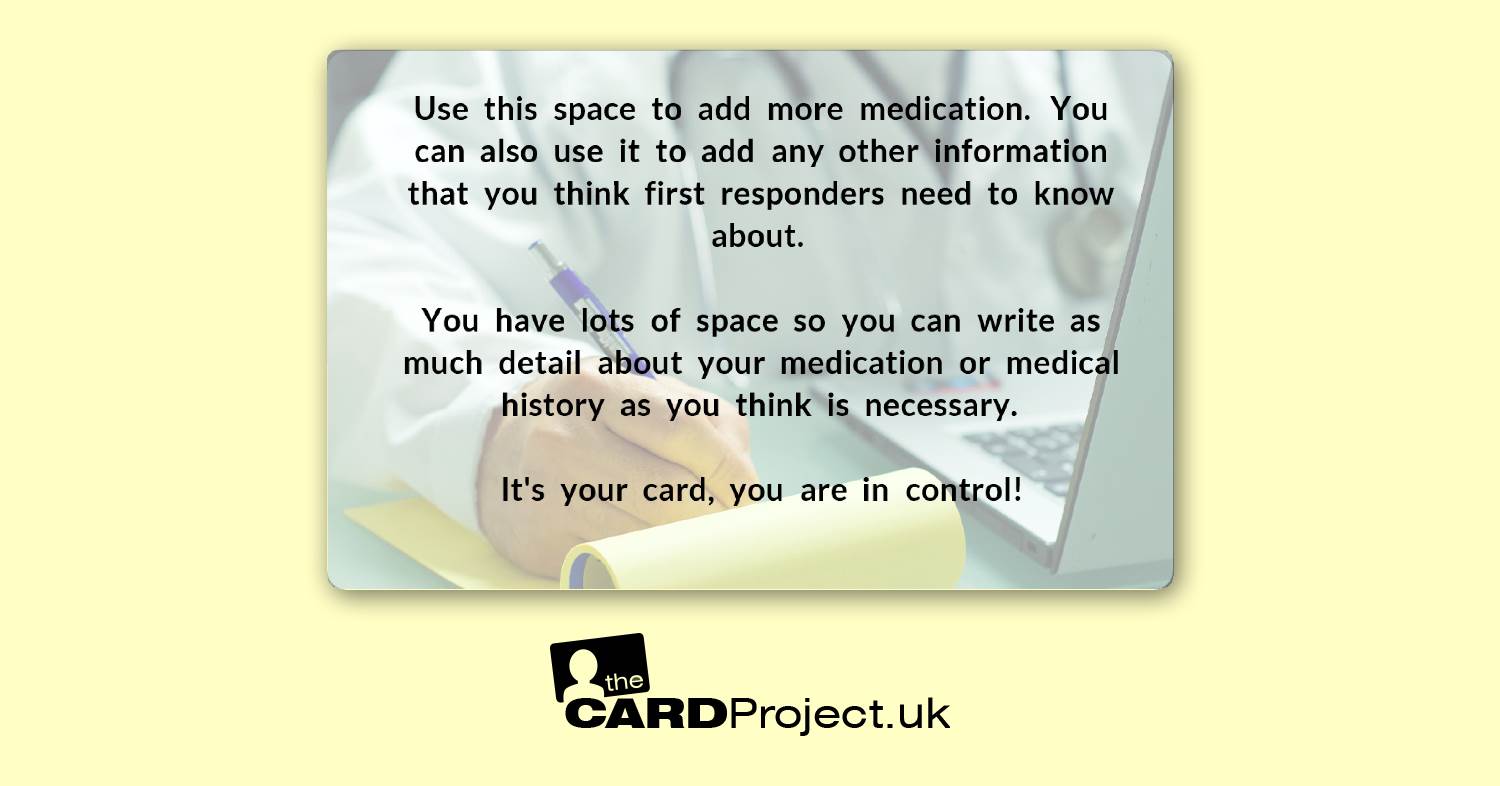 Create Your Own Medicine Alert Photo ID Card Double Sided (REAR)